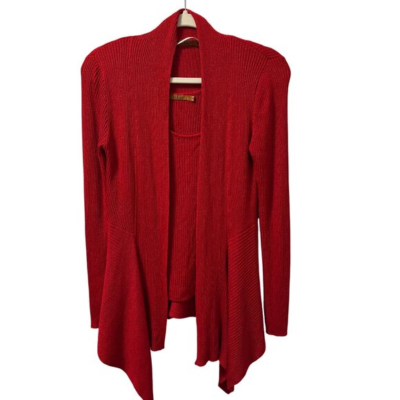 Belldini Red Asymmetrical Cardigan Sweater With Tank Size PM/PL Sweater Set - Picture 2 of 12